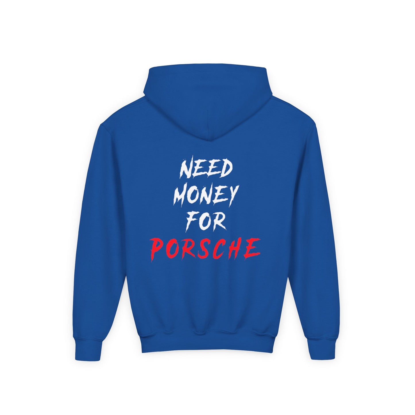 Kids “NEED MONEY FOR PORSCHE” 2.0 Hoodie (Small Front Logo)