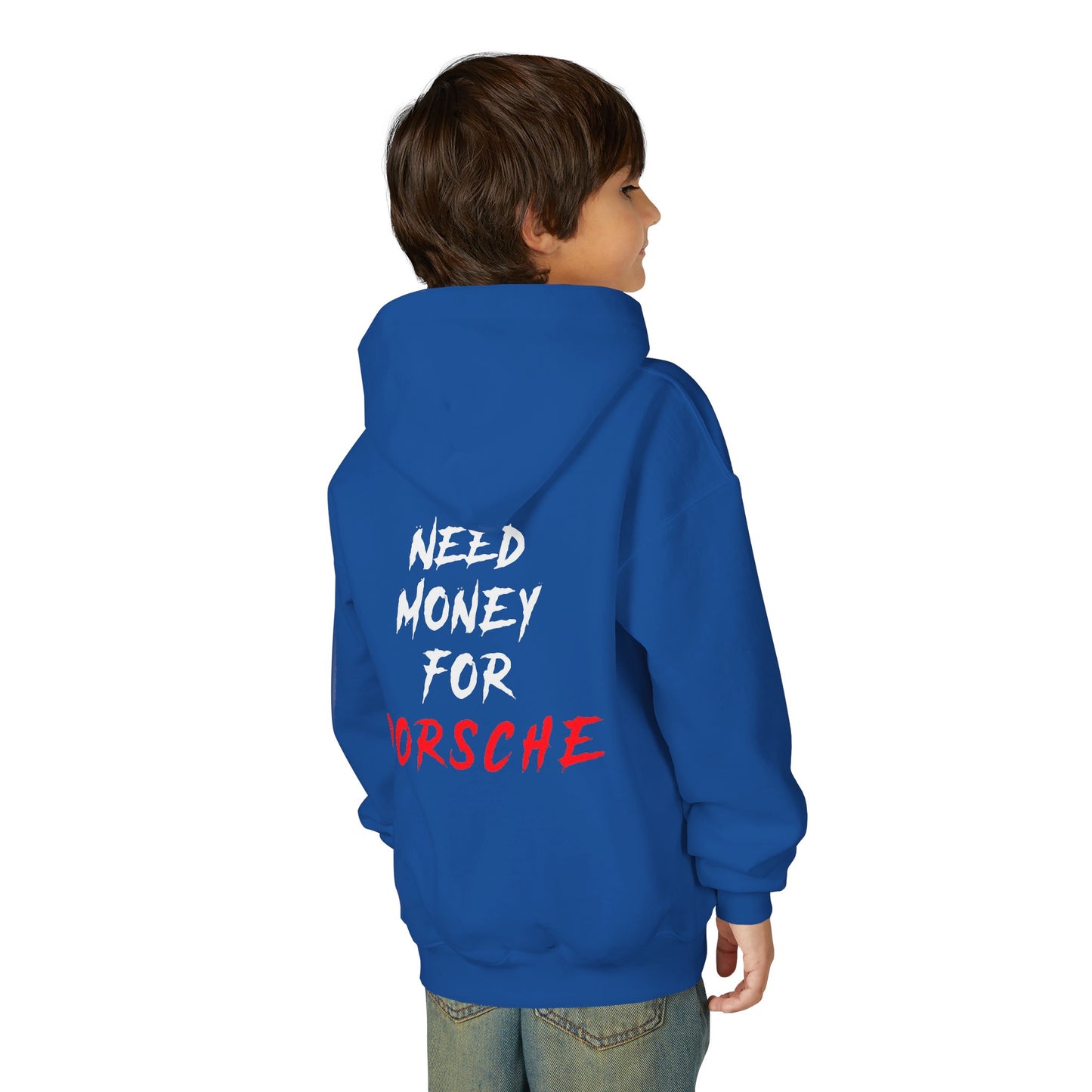 Kids “NEED MONEY FOR PORSCHE” 2.0 Hoodie (Small Front Logo)